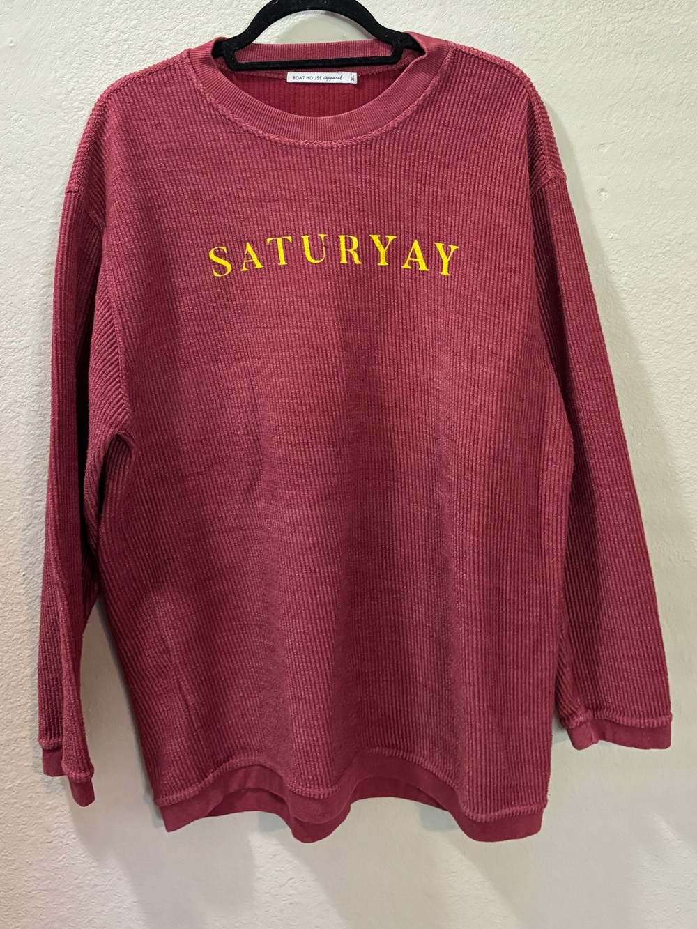 Boat House Apparel Red Waffle Knit Ribbed “Saturyay” Sweatshirt Size XL